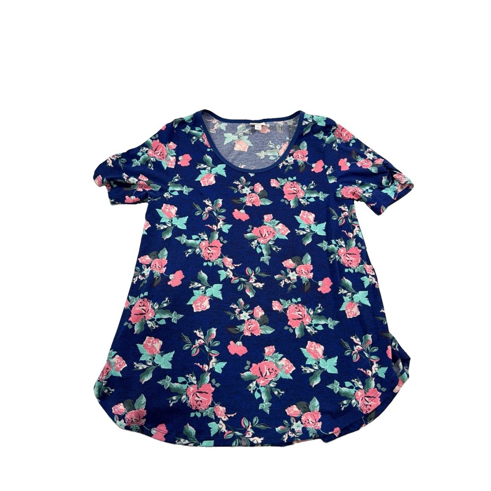 LuLaRoe Womens Navy Floral Tunic Tee Top Size L Comfy Stretch Girly